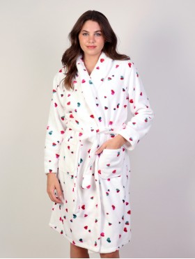 Strawberry Print Flannel House Robe W/ Pockets